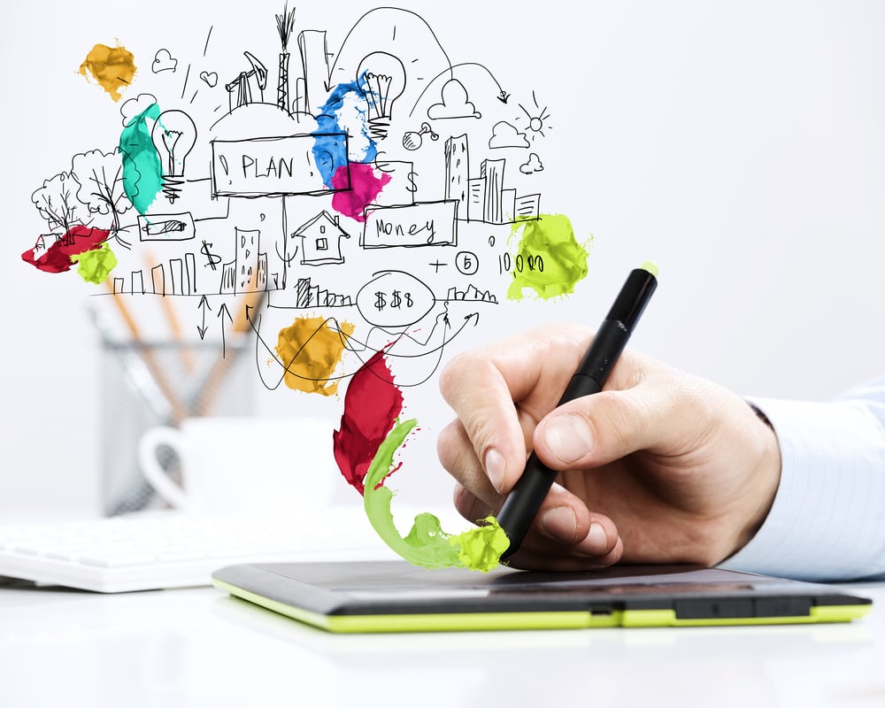 Close up of human hand drawing business strategy plan-1